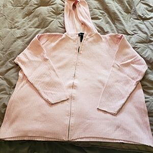 Denim and Co. Pink cotton knit long sleeved zip-front hoodie. Never worn.